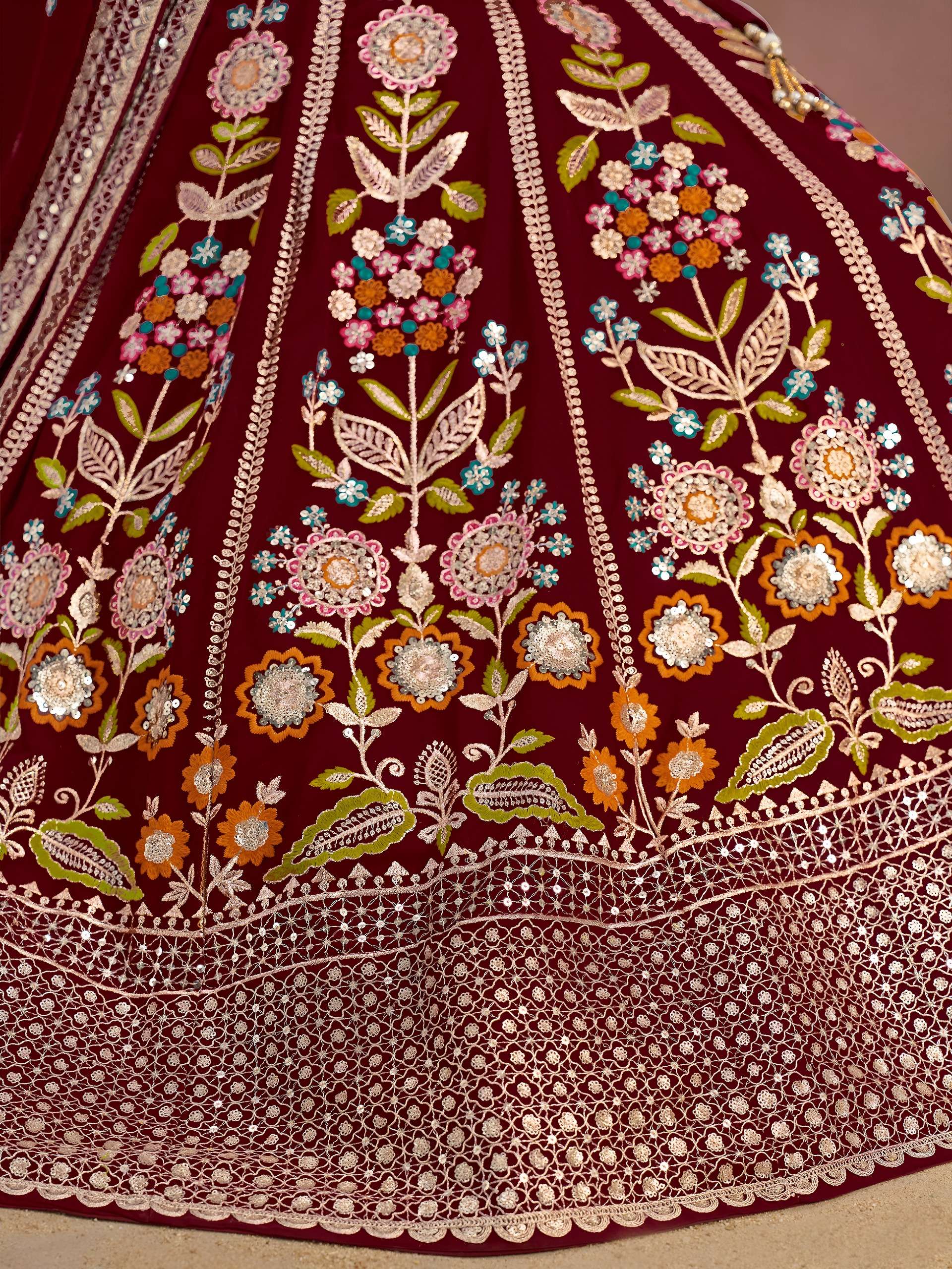 Regal Maroon Multicolor with Floral and Georgette fabric with Embroidered Lehenga Choli 6008 Maroon 